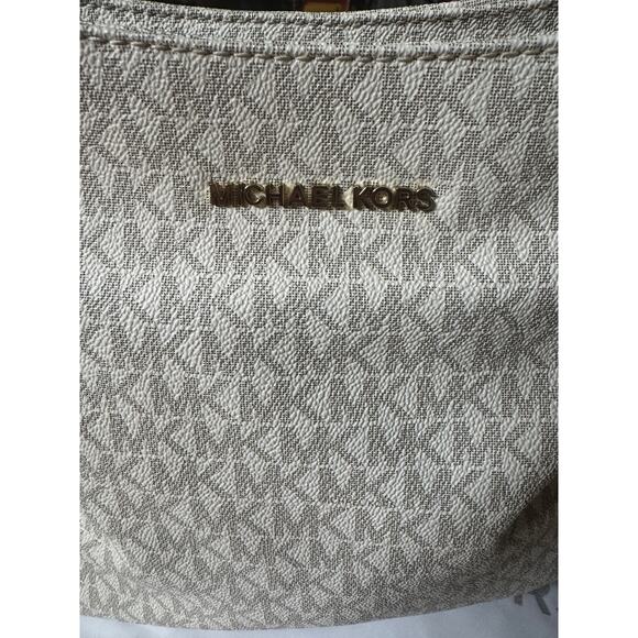 Michael Kors Jet Set Crossbody MK Logo Canvas Tan Leather Zip w/ Dust Bag - Picture 15 of 15
